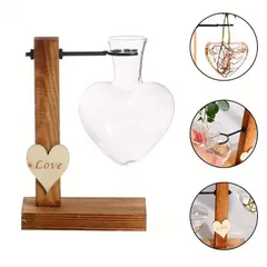 【ヴィンテージ風】水耕栽培 花瓶 ガラス製 木製ベース レトロデザイン テラリウム 植木鉢 家庭菜園 結婚式 装飾 おしゃれ インテリア 雑貨【スタイルA】