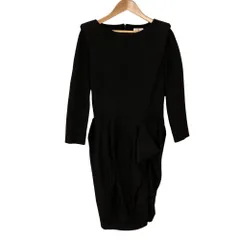 美品 LANVIN en Bleu ランバンオンブルー イタリア製生地 ウールブレンド ワンピース 38 ブラック レディース 古着 中古 USED