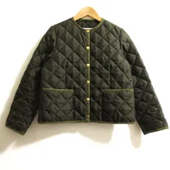 美品 Traditional Weatherwear トラディショナルウェザーウェア ARKLEY ノーカラーキルティングジャケットサイズ34 カーキ レディース 古着 中古 USED