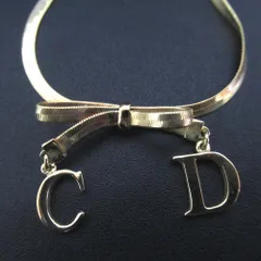 美品 Christian Dior クリスチャンディオール ヴィンテージ ロゴリボン チョーカー ネックレス ゴールドカラー レディース 古着 中古 USED
