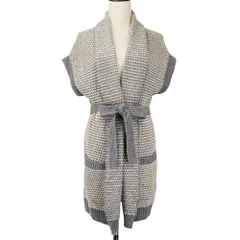 美品 Weekend Max Mara マックスマーラ ウィークエンド ウール ロング ニット コート L ホワイト グレー レディース 古着 中古 USED