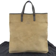 【本物保証】 布袋付 ロエベ LOEWE アナグラム ハンドバッグ スエード×レザー ベージュ×ダークブラウン 薄い