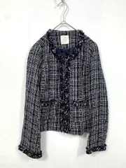 AG by aquagirl エージーバイアクアガール ラメ使い ツイード ノーカラー ジャケット sizeL/濃紺 ■■レディース