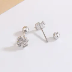 ミニクローバービジューピアス シルバー925風 小ぶりスタッド キラキラ四つ葉モチーフ 両耳用 シンプル上品 通勤通学 デイリー使い ギフトにもおすすめ
