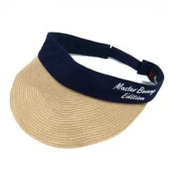 マスターバニー サンバイザー ネイビー×ベージュ つば麦わら風 ロゴ FR   ゴルフウェア MASTER BUNNY EDITION