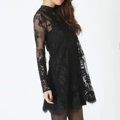 新品 未使用 rienda リエンダ レースエンブロフレアワンピース ドレス 刺繍 レース タグ付き ブラック 黒 レディース