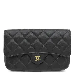 シャネル CHANEL ショルダーバッグ フラップ フォンケース レザー キャビアスキン ブラック ゴールド金具 チェーンウォレット  AP2096 ランダムシリアル 【箱】【中古】のサムネイル