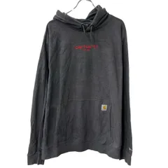 Carhartt ロゴスウェット パーカー 2XL ダークグレー カーハート フーディー プルオーバーラグラン プリント トップス 秋物 a802-6056