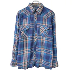 Wrangler 長袖 ウエスタンシャツ XL ネイビー マルチカラー チェック柄 コットン スナップボタン 胸ポケット トップス 春物 a802-6062