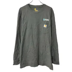 Carhartt 長袖 プリントTシャツ L カーキ系 カーハート ロゴ刺繍 ロンT プルオーバー トップス 春物 a802-6076