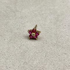 18K金の花デザイン ルビー宝石 ピンブローチ K18YG Gold ゴールド