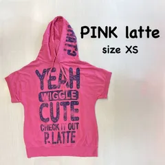 【PINK latte】ショッキングピンクと英字のパーカー (半袖)【XSサイズ】[E-126]