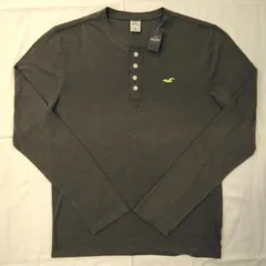 【タグ付き】 HOLLISTER 長袖シャツ Mサイズ グレー ロゴ刺繍 カモメ 綿 ポリエステル ホリスター ヘンリーネック長袖Tシャツ AIG3-4