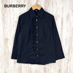 美品 BURBERRY LONDON バーバリーロンドン ホースロゴ刺繡 フリル ロングスリーブ ブラウス ブラック レディース トップス 大きいサイズ