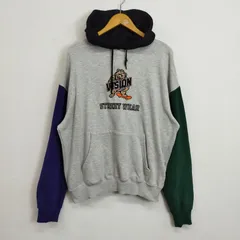 VISION STREET WEAR  ヴィジョンストリートウェア パーカー 切替 クマ 刺繍 バックプリント 裏毛 古着 メンズ M グレー系 B849のサムネイル