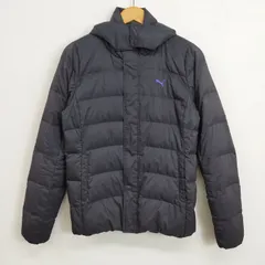 PUMA プーマ ダウン ジャケット アウター 軽量 ULTRA LIGHT フード着脱可 ロゴ 刺繍 スポーティ レディース L ブラック系 B852