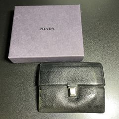 プラダ マネークリップ 二つ折り財布 サフィアーノレザー ネイビー