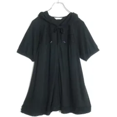 ピンクハウス★段々フリル♪ジップアップフーディパーカ サイズM  黒系 サテンリボンも♪無地 薄手 z18248