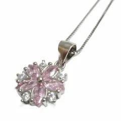 美品 S925 ネックレス ペンダント ラインストーン 桜 フラワー シルバーカラー ピンク クリアカラー /X