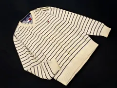 TOMMY HILFIGER トミーヒルフィガー Vネック ロゴ 刺繍 ボーダー ニット セーター sizeL/アイボリー ◇■ メンズ