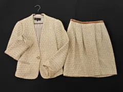 INDIVI インディヴィ ウール混 ツイード ノーカラー ジャケット スカート セットアップ size36/アイボリー ◇■ レディース