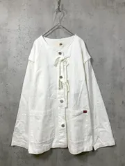 美品 JAVA ジャバ 定価5990円 ドッキング 風 ノーカラー リボン デニム ジャケット sizeM/白 ■■レディース