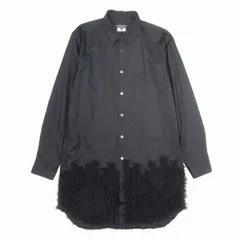 極美品 25ss コムデギャルソンオムプリュス COMME des GARCONS HOMME PLUS ギャザーチュール ロングシャツ フリル 装飾 長袖 ブラウス カットソー S 黒 ブラック PO-B026/メンズ