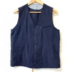 80s！90s！ヴィンテージ◎ (^w^)b ARAMIS アラミス 麻 綿 Vネック ベスト 胸ポケット付き 爽やか キレイめ トップス 大人カジュアル お洒落 休日 お出掛け ネイビー 紺色 メンズ Mのサムネイル