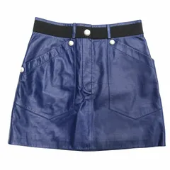 美品 2017年 シャネル CHANEL ラムスキン レザー ミニ スカート ココマークパールボタン P55913 サイズ36 紺 ネイビー 黒 ブラック レディース ★７