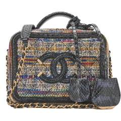 CHANEL シャネル ショルダーバッグ トートバッグ ココマーク CCフィリグリー 2WAYハンドバッグ パイソン×ツイード ネイビー×マルチカラー ゴールド金具 レディースバッグ ブランド【中古】【送料無料】