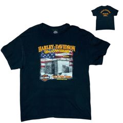 ハーレーダビッドソン 両面 プリント 120周年 イベント 記念 ウィスコンシン州 ミルウォーキー バイカー ディーラー  オートバイ バイク M ブラック 黒 Tシャツ レディース ユニセックス メンズ 古着 半袖 CHM
