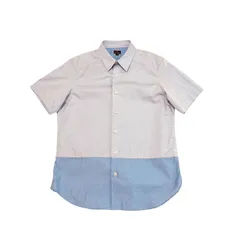 古着ピーエス ポールスミス PS Paul Smith 半袖シャツ クリーニング済み 切り替え バイカラー ブルー ドット柄 メンズ Sサイズ