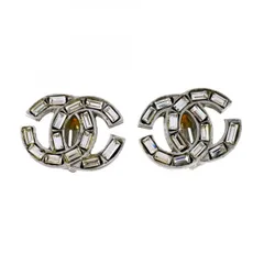 【6jbb0586-k】シャネル イヤリング ココマーク メタル ラインストーン シルバー【中古】レディース