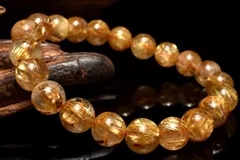 【１点物】AA+☆板状金針 ゴールドルチルクォーツ　9mm　ブレスレット パワーストーン 天然石 _MC6013