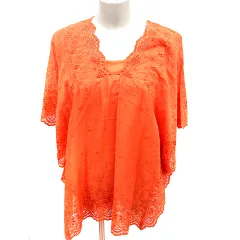 レリアン Leilian シャツ ブラウス 五分袖 総柄 9 オレンジ /RT