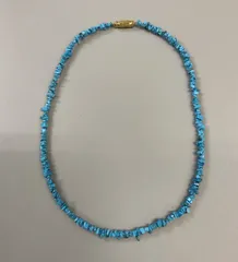 SN1162 ターコイズ？ 天然石？ さざれ石 水色 アンティーク ネックレス