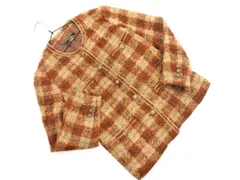 Leilian レリアン ウール混 大きいサイズ チェック ノーカラー ジャケット size13プラス/茶 ◇■ レディース