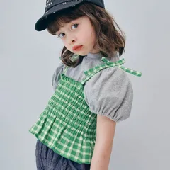 p.premier 先染めチェックのシャーリングビスチェ&トップスセット　p207066