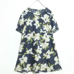 インゲボルグ★エレガントなフラワーにロゴリボンpt♪ 可愛いミニ丈ワンピース 麻混 サイズ4(11号) ネイビー系 z18254