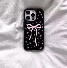 粉色リボン＆フラワーデザイン iPhone17 / 16 Pro Max / 15 / 14 / 13 対応 全包みハードケース 新作