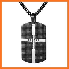 【新品】 [Oidea] メンズ ドッグタグ ネックレス ペンダント 軍用: 十字架刻印 ジルコン 象嵌 キラキラ ステンレス アクセサリー チェーン 宗教 キリスト ジュエリー ブラック 0