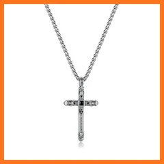 【新品】 [Rockyu] ネックレス メンズ ブランド シルバー 髑髏ネックレス 宝石 一粒 レトロ 十字架ペンダント ヒップホップ風 チェーン 55cm ステンレス 金属アレルギー対応 誕生日 パーティー プレゼント (シルバー) 0