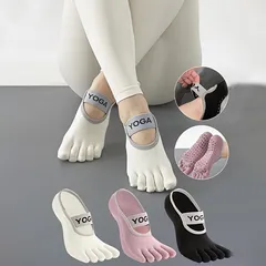 1足組/3足セット レディース 滑り止めヨガソックス 無地 甲出し 五本指ソックス ダンス/フィットネス/ヨガ/トランポリン用 ストラップ付き つま先ソックス トレーニングソックス　3足セット