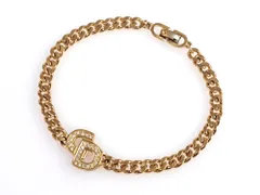 クリスチャン・ディオール　Christian Dior　CDロゴ　ラインストーン　喜平チェーン　ブレスレット　ゴールドカラー　送料無料