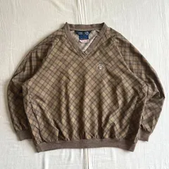 90s　vintage　SUNDERLAND of SCOTLAND　MILLER GOLF　スコットランド製　ナイロンプルオーバー　短丈ピステ　ブラウンチェック柄　エンブレムロゴ刺繍　長袖　L　テック　Y2K　checked pattern pullover