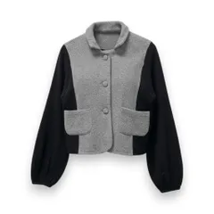 66c2 TOKUKO 1er VOL トクコプルミエヴォル サイド切替 ウールジャケット ニットジャケット バイカラー レディース 女性服 サイズ9 ブラック グレナン ウール100％u02tのサムネイル