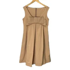 フォクシー FOXEY ワンピース ひざ丈 ノースリーブ リボン バックジップ 42 オレンジ ■GY06