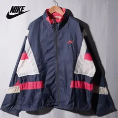 90s 銀タグ ナイキ NIKE ナイロンジャンケット XL ブルーグレー ピンク ホワイト ウインドランナー ロゴ刺繍 ヴィンテージ Vintage ストリート アメカジ オーバーサイズ ビッグシルエット  ウインドブレーカー 刺繍 古着 K202