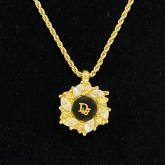 【Bランク】 Christian Dior　クリスチャンディオール　ロゴネックレス　ラインストーン　ゴールド　（57742）