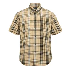 Ic2 BURBERRY BLACK LABEL バーバリーブラックレーベル 半袖シャツ トップス ノバチェック ホース刺繡 3 ベージュ系 コットン メンズu02t